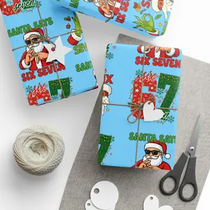 Santa Says Six Seven Meme Wrapping Paper Christmas, Funny Holiday Gift Wrap for Meme Lovers and Party Gags, Sky Blue Colorful Gift Wrap