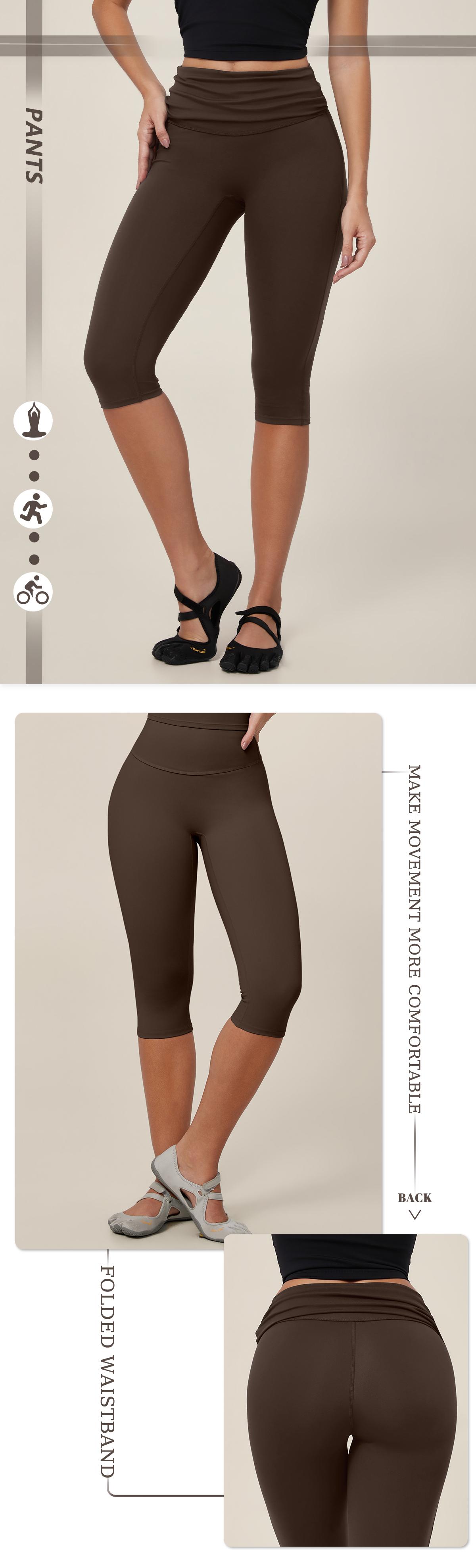 TIMEOFF Women's Fold‑Over Waist Knee‑Length Leggings - Two‑Way Wearable, Butt‑Lifting Design, Stretchy Breathable Fabric | Tummy Control, Non‑Slip, No Ride‑Up | Ideal for Yoga, Gym, Running & Casual Wear