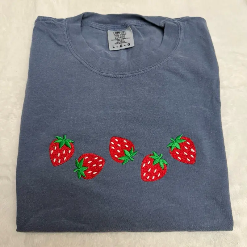 Strawberries cute spring embroidered comfort colors T-shirt Strawberries cute spring embroidered comfort colors T-shirt