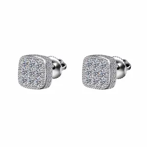 Moissanite Square Cluster Stud Earrings 8.5MM Screw Back — VVS D Color GRA Certified 925 Silver