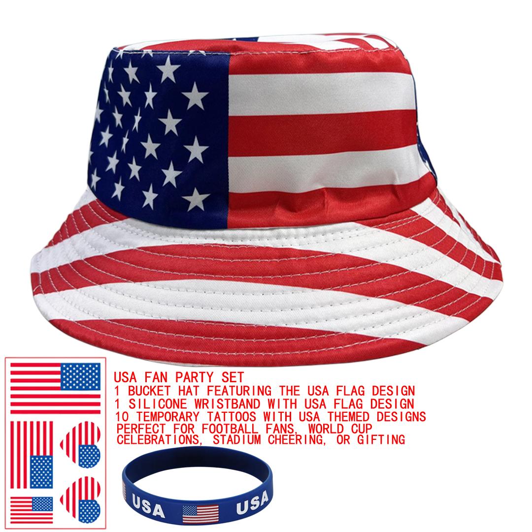 World Cup Fan Gear - Bucket Hat, Silicone Wristband & Temporary Tattoos for Argentina, Brazil, USA, Mexico, England Fans | Soccer Party, Stadium Cheering, Sports Accessories