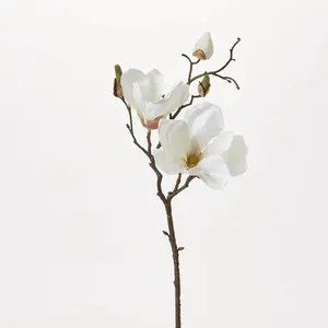 Cream White Magnolia Blossom & Bud Multiple Blooming Branch Stem Spray - 19"