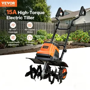 VEVOR Electric Tiller, Corded Electric Tiller 18" Tilling Width 8.7" Tilling Depth Corded Electric Tiller/Cultivator, Steel Mn Tines, Rototiller for Garden Lawn Soil Digging
