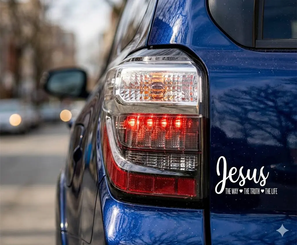 2pcs black and white, Premium Jesus "The Way The Truth The Life" Vinyl Car Decal - Waterproof Christian Window Sticker Graphic for Cars, Trucks & SUVs (White, 16 cm\6.30IN× 8.15 cm\3.21IN)