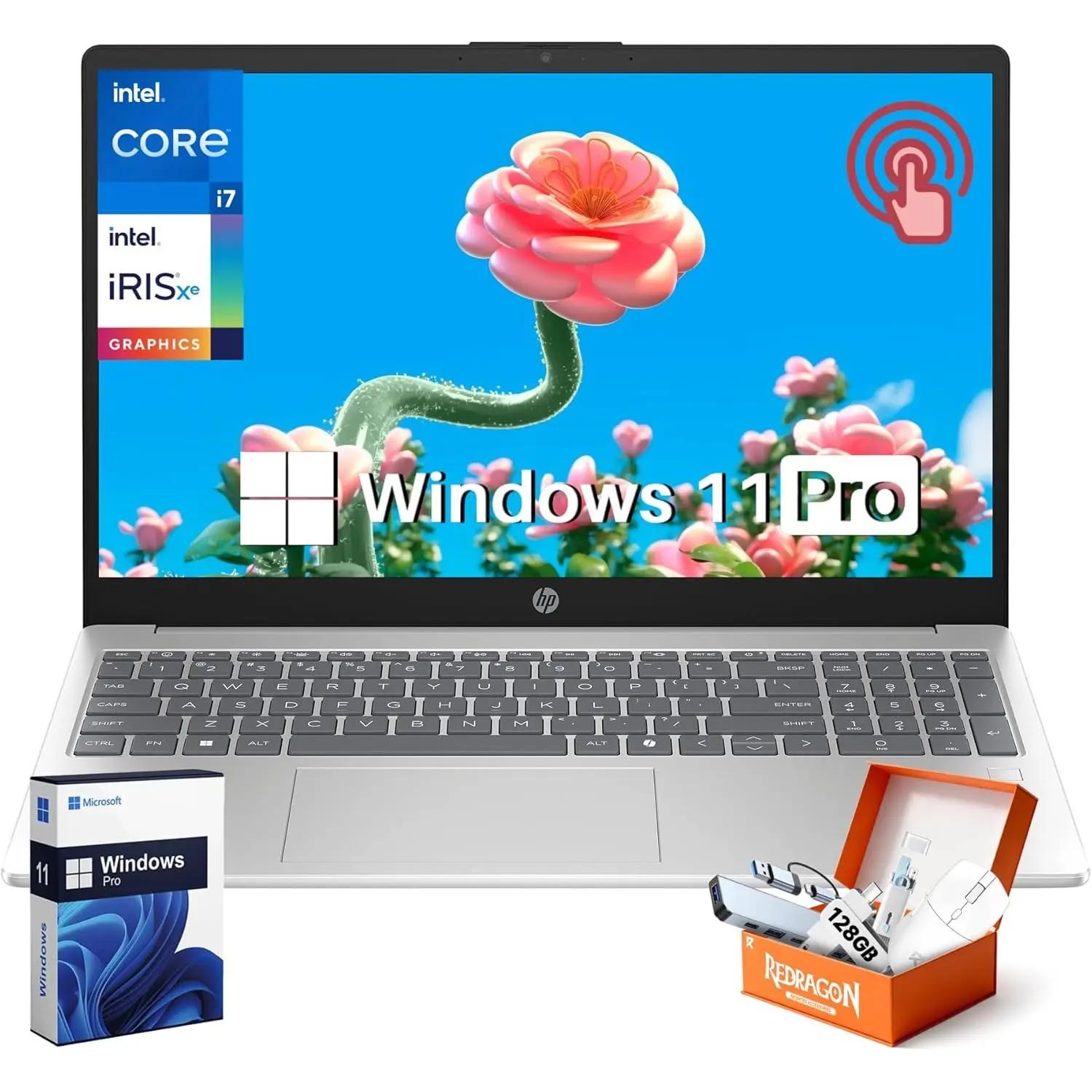 HP 15.6 Touchscreen Business Laptop, 15.6" FHD Touch Display, Intel 13th Gen i7-1355U, Up to  64GB DDR4 RAM, Up to 2 TB SSD, Iris Xe Graphics, Fast Charge, Windows 11 Pro, W/REDRAGON Accessories