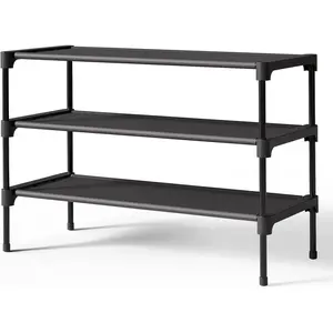 Premium Non-Woven Shoe Rack Shelf - Sturdy & Durable Long Stackable Shoe Organizer for Closet, Entryway, Garage & Corridor, Medium Black
