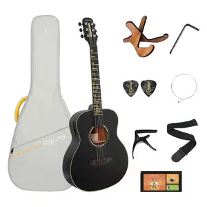 PopuMusic Poputar Acoustic Guitar 36'' Smart Guitar with Light-Assisted Learning, Visual Interactive Exercise Mode, Free Online Lessons, 96 LEDs Fingerboard, Guitar Bag, Leather Strap