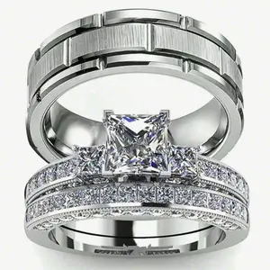 1pc/2pcs Couple Rings, Women Exquisite Zirconia Engagement Ring Set, Simple Men's Wedding Ring, Valentine's Day Gift Jewelry for Couples