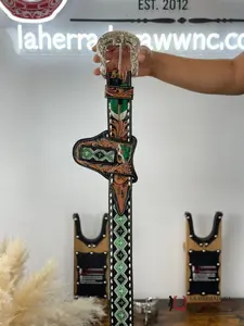 LA HERRADURA AZTEC GREEN HANDTOOLED 2 INCH BELT