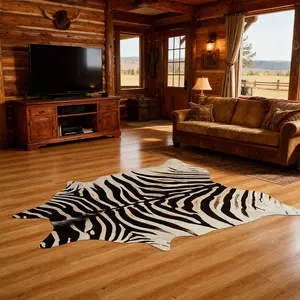Zebra Print Plush Rug, Faux Cowhide Animal Simulation Carpet | Soft Cute Black & White 5.2x6.2 ft  Home Decor,for Bedroom Living Room Dining Room Low Pile Animal Rug Non-Slip