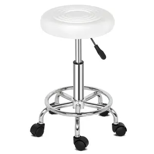White Lined Rotatable Round Bar Stool Comfort Height Adjustable Stool for Home Bar Kitchen