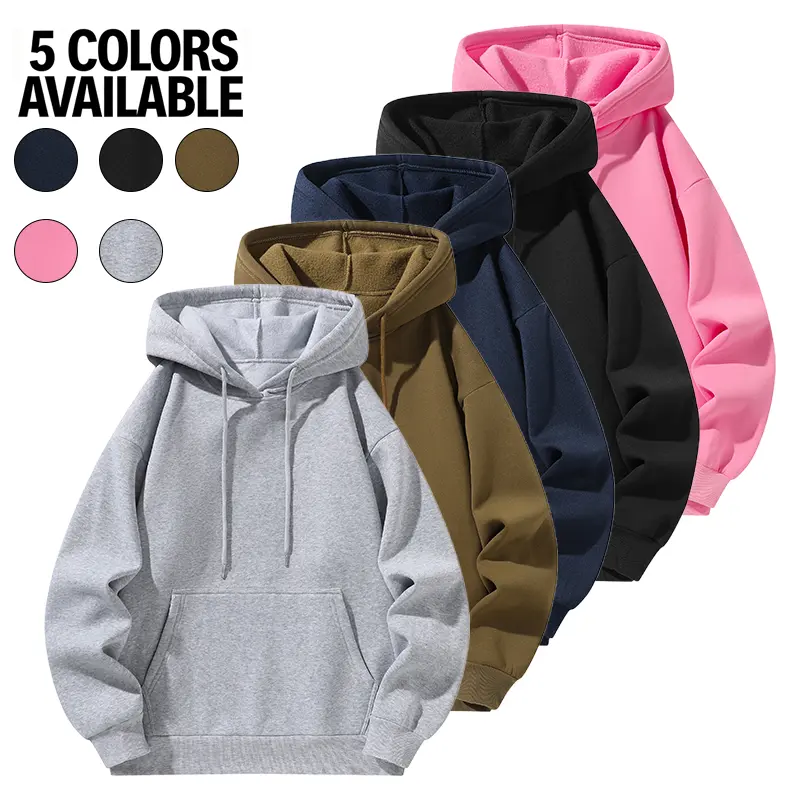 Men’s solid-color hooded pullover sweatshirt with a loose, oversized fit, metal drawstring design, front kangaroo pocket, soft brushed fleece fabric—an everyday casual top that’s easy to match, available in five colors. fall clothes wardrobe winter style