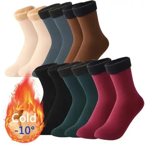 10pcs/5 Pairs Autumn Winter for Women Soft Comfy Socks Thickened Fleece Lined Cold-Proof Warm Self-Heating Snow Socks Unisex Floor Socks Mid-Calf Socks Multipack Socks Unisex Fit