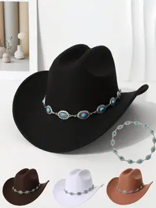 1pc Bohemian Polyester Rhinestone Hollow Western Cowboy Hat, Fashionable Multi-Purpose Sun Protection Accessory, Suitable For Spring, Summer And Autumn
