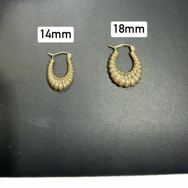 14Kt Gold Hoops Earrings Shrimp Textured 14mm & 18mm Sizes Elegant Design for Versatile Outfits