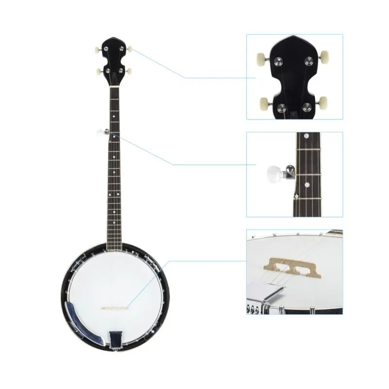 Premium 5-String Banjo with White Wood Finish - Professional Durable Musical Instrument for Beginners, Country, 37.79x13.19x3.94 Inches, 114.64 Oz, Smooth Playability, Versatile Sound, Allen Wrench, 1x Screwdriver Tools