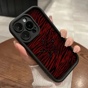 Red Leopard Print Stars Pattern TPU Phone Case for iPhone 16 15 14 Pro Max 13 12 11 XR XS Plus Shockproof Non Slip Military-Grade Protective Silicone Cover