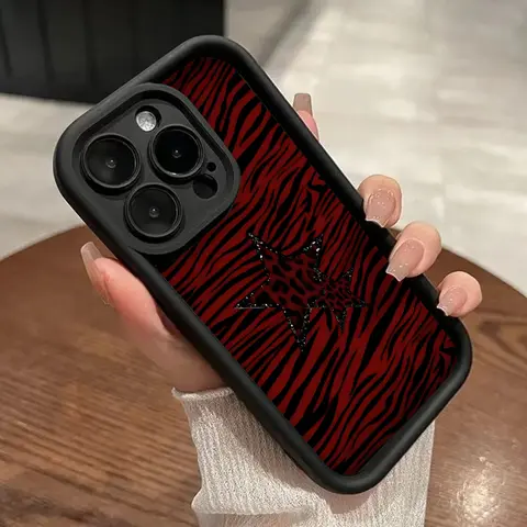 Red Leopard & Stars Animal Print TPU-Silicone Smartphone Casing - 1.2mm Slim Profile, Easy to Carry, Shockproof, Non-Slip, Military-Grade Durable Full Body Protector for iPhone 16,15,14 Pro Max,13,12,11,XR,XS Plus