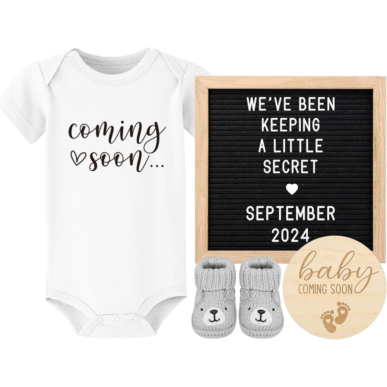 Announcement, Coming Soon  Announcement For Grandparents Dad Husband Family,  Reveal Ideas, Gender Reveal  Shower Gifts -Felt Letter Board, Onesie, Booties, Wooden Sign