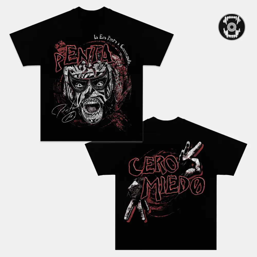 Penta Cero Miedo Double-Sided Graphic T-Shirt, Vintage Lucha Libre Wrestling Tee, Masked Wrestler Fan Shirt, Zero Fear Gothic Streetwear, Retro Wrestling Graphic Top, Unisex Cotton Tee, Classic Wrestling Fan Apparel, Gift for Lucha Libre Fans