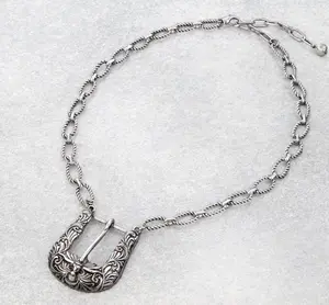 Western Steer Skull Filigree Buckle Necklace