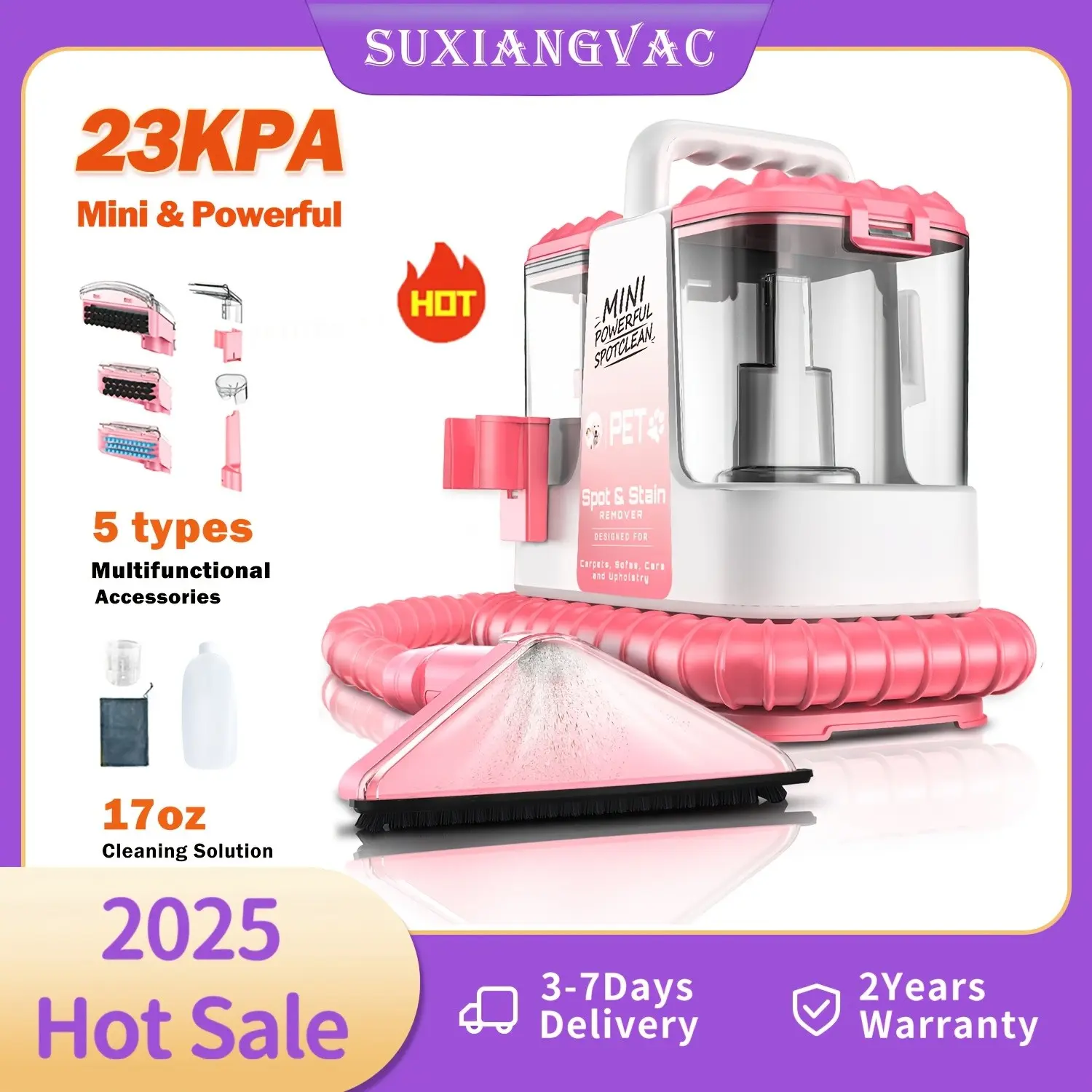 23 Kpa Powerful Suction Portable Carpet and Upholstery Cleaner | Dual Water Tank Design, 3 Multi-Tools, 17 Oz Cleaning Fluid, Ideal for Car, Sofas, and Carpet Cleaning, Plastic and Aluminum Material
