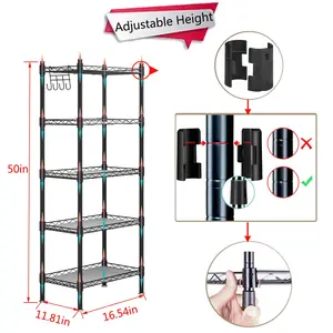 Shelf 5 Wier Metal Storage Rack Shelving Unit Organizer for Kitchen Laundry Garage Bathroom Pantry Closet Office