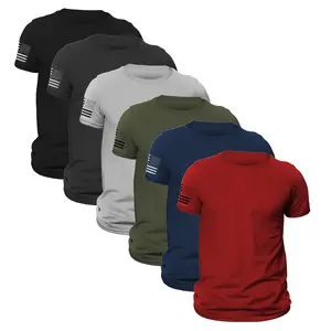 US Patriotic Flag on Sleeve T-Shirt 6 Pack Classic Crewneck Tee Soft Comfortable Everyday Wear Streetwear Top Menswear