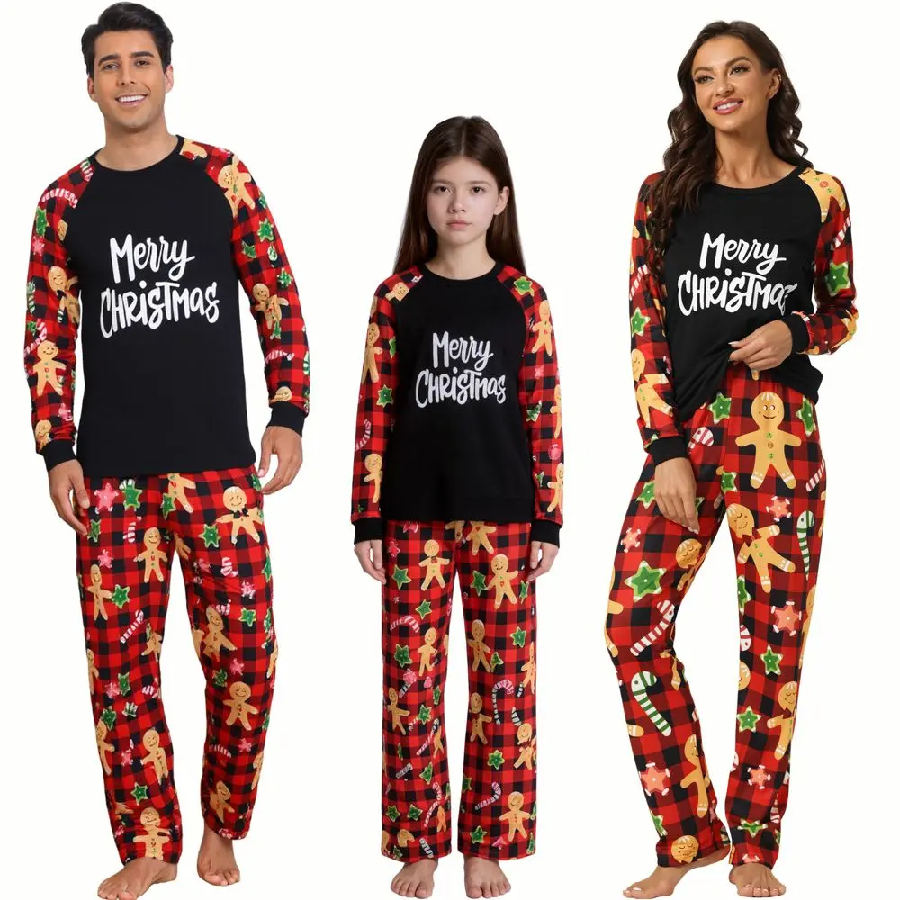 cheibear Christmas Sleepwear Long Sleeve Tee with Pants Lounge Family Pajama Sets Women's