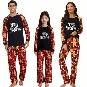 cheibear Christmas Sleepwear Long Sleeve Tee with Pants Lounge Family Pajama Sets Black Women's Small