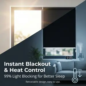 Retractable Blackout Roller Shade, UV & Heat Blocking Pull-Down Window Blind, Easy-Install Sunshade for Home, Doors & RV