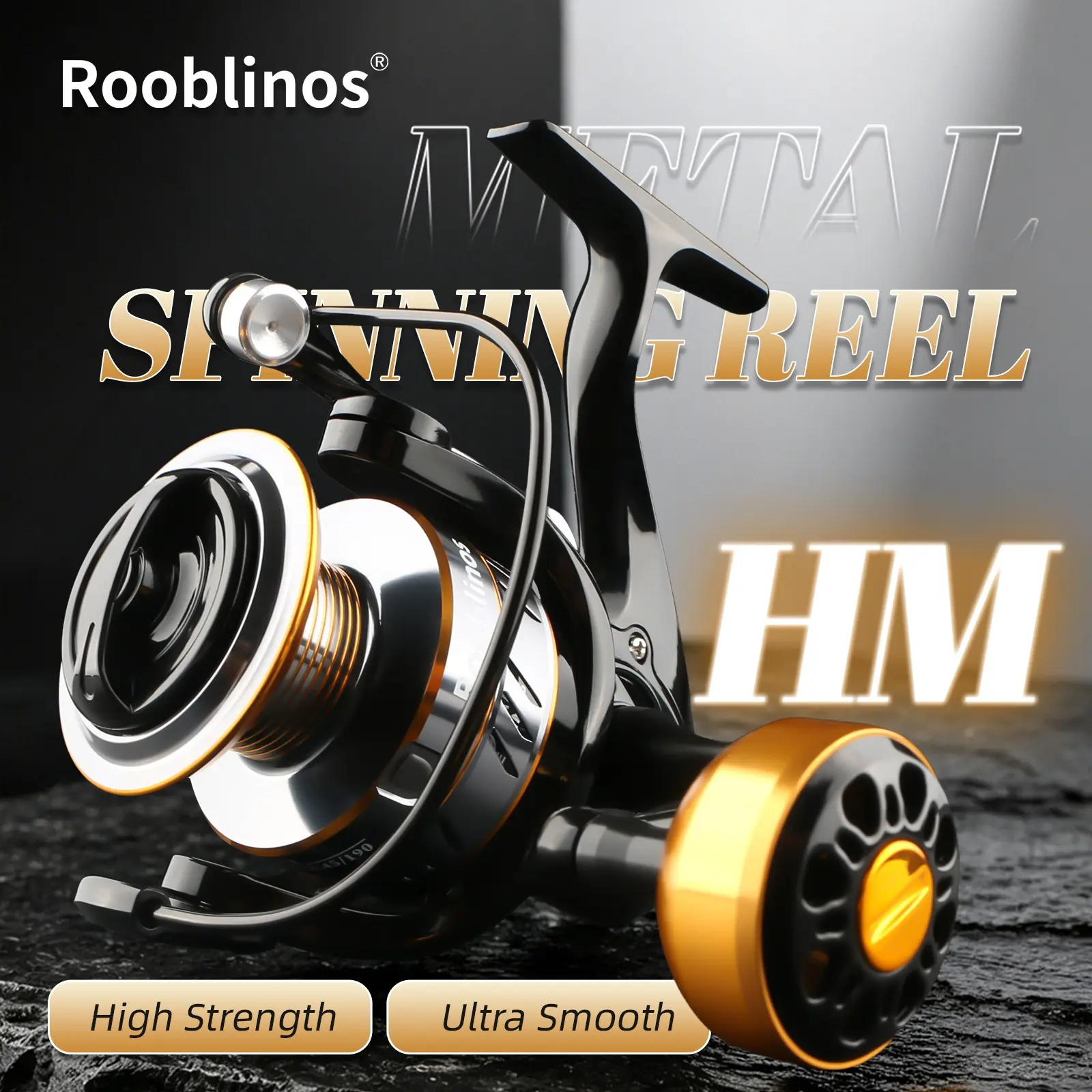 Rooblinos HM Fishing Reel,Spinning Reel,Fishing Tackle,Outdoor Fishing Equipment,Full Metal Alloy,12KG Drag,Falcon Ergonomic Design,Anti-Twist Body,Smooth Casting,Round Knob,Freshwater Saltwater,HM1000-7000,High Tensile,Durable,Fishing Stuff