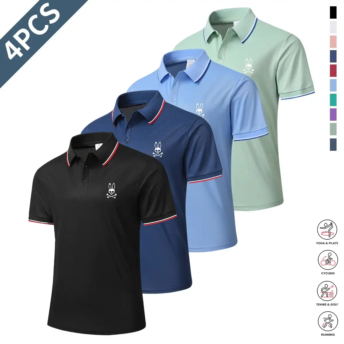 Men’s casual short-sleeve polo shirt set, 4/1 pieces, mixed colors; printed polo shirts, breathable and cool, suitable for all seasons—an ideal choice for holiday gifts.,summerwins,father'sdaygifts Activewear Short Sleeve