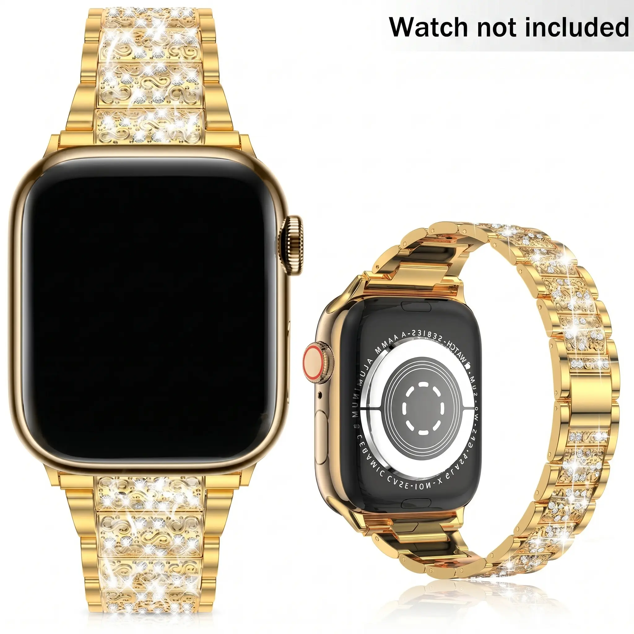 Three-Bead Full Rhinestone Strap Compatible for iWatch Series 1-11/SE/SE2/Ultra/Ultra2 (38mm–49mm), Luxury Dressy Metal Band for Women, Adjustable Bling Bracelet Style (Watch Not Included) #Summervibes