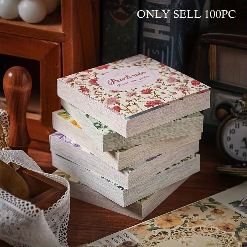 Vintage Floral Journal Paper, Non-Stick Material, 1 Book with 100 Sheets, Retro Note Paper, Ideal for Handwriting, Sketching and Crafting