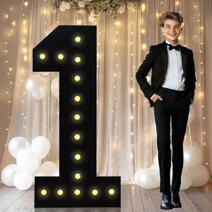 4FT Marquee Light Up Numbers, Black Giant Marquee Number Big Number for 1st 16th 21st Birthday Decorations Backdrop 1 Anniversary, Pre-Cut Frame Large Number 1