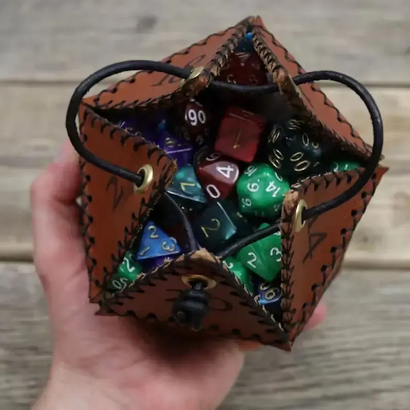 PU Leather Polyhedral Dice Gaming Bag, Durable, Compact & Stylish Design, Perfect for Tabletop Games, Travel-Friendly Accessory, Unique Gift Idea