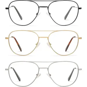 3-Pack Retro Aviator Reading Glasses for Men Women Trendy Square Blue Light Blocking Computer Readers Metal AM6092A