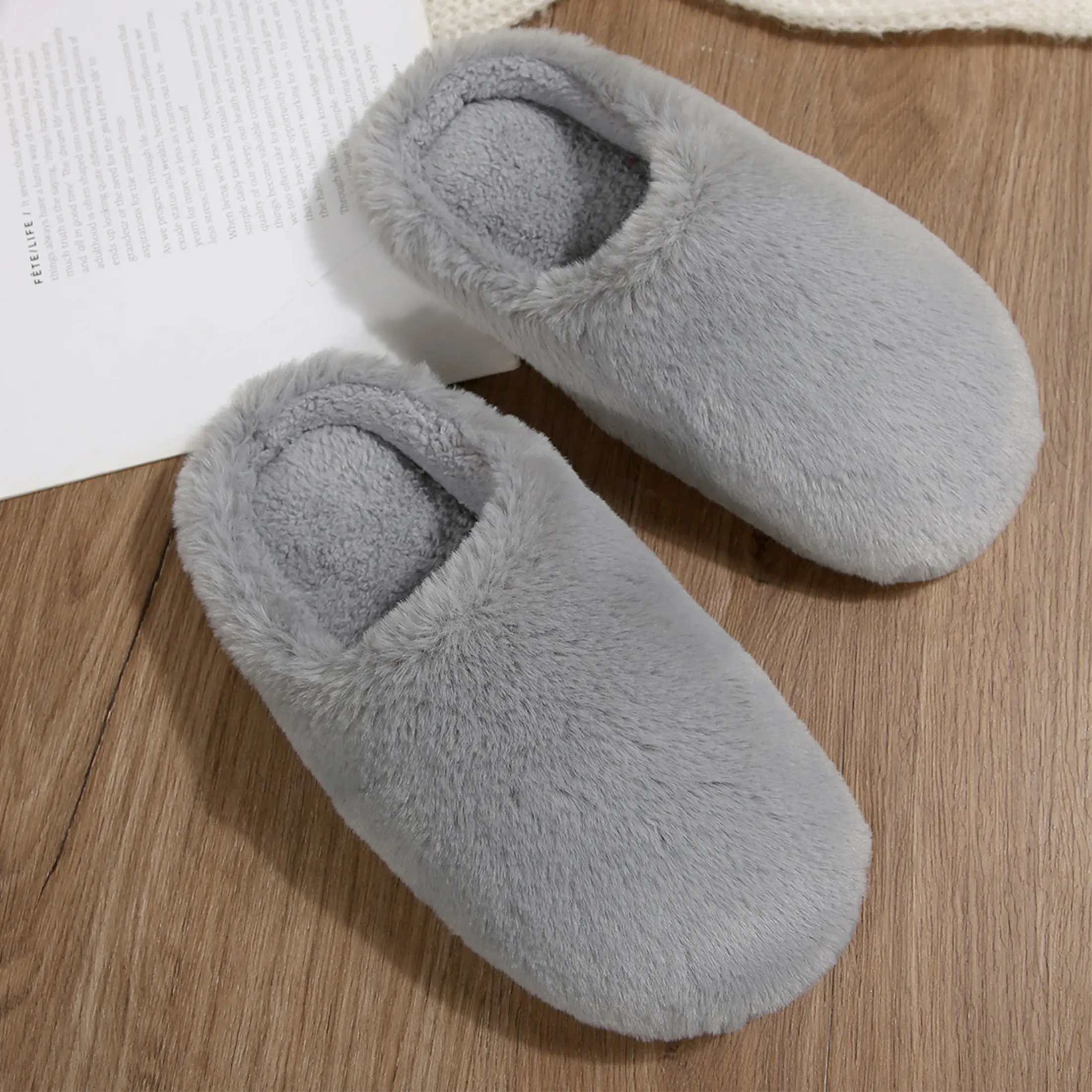 Women's Fuzzy Plush Slippers Solid Color Cozy Indoor Mules, Soft Fluffy House Shoes for Winter