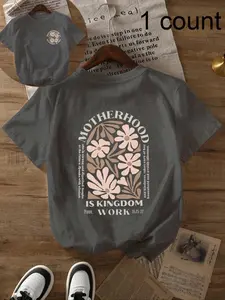 Women's Floral & Letter Print Round Neck Tee, Fashion Casual Crew Neck T-Shirt for Daily Holiday Vacation Outdoor Wear, Ladies Clothes for Summer