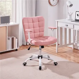1 PC Modern PU Leather Swivel Office Desk Chair With Detachable Arms, Height-Adjustable Tiltable Ergonomic Chair For Home Study, Vanity, Living Room & Bedroom, Pink/White/Black