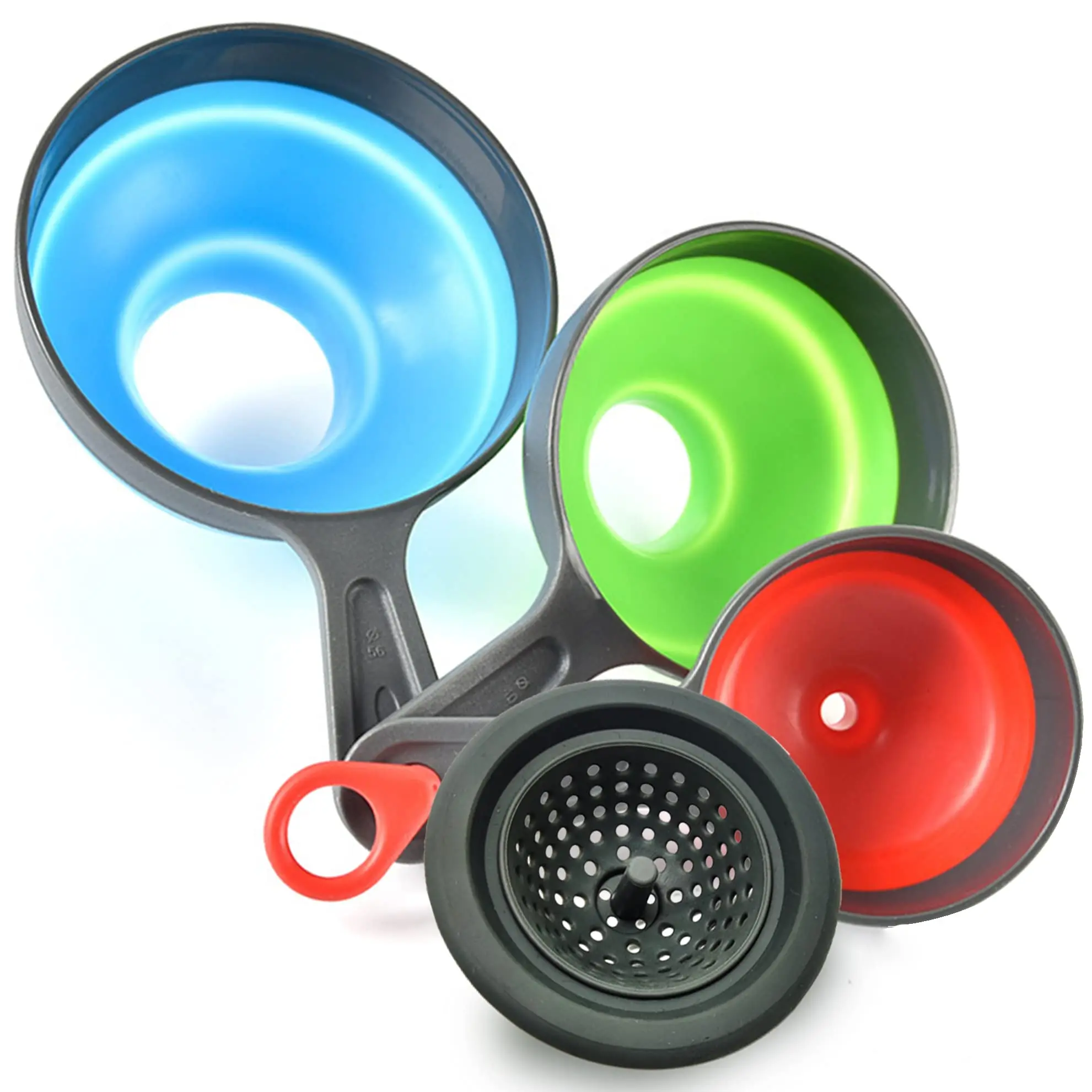 4 Pack Canning Funnel with Strainer - Wide Mouth Food Funnels for Kitchen Use - Mason Jars Canning Supplies Kit Tools - Funnels for Filling Bottles - Food Grade Silicone