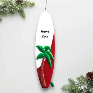 Personalized Surfboard Christmas Ornament – Custom Palm Tree Beach Ornament with Name & Year – Tropical Vacation Keepsake – Noel Box