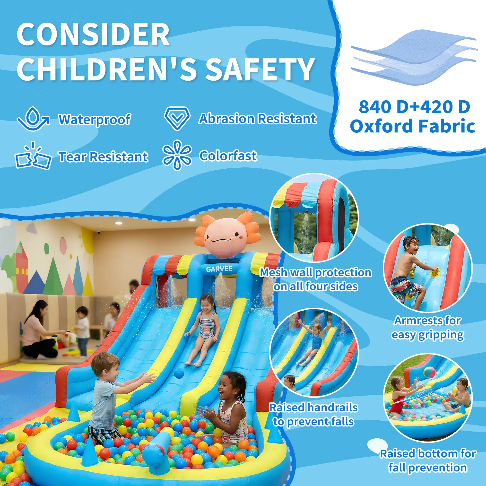 Hexagonal Dragon Theme Inflatable Water Park for Kids, Equipped with Dual Slides, Splash Pool and Long Slip Mat, Outdoor Backyard Bouncy Castle Comes with Powerful Blower, Ideal Children's Day Gift for Summer Backyard Fun - SummerVibes