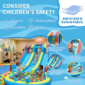 Hexagonal Dragon Themed Inflatable Water Park, Dual Slide With Splash Pool And Long Slip Mat, Outdoor Backyard Bouncy Castle Equipped With Powerful Blower, Ideal Children's Day Gift - SummerVibes
