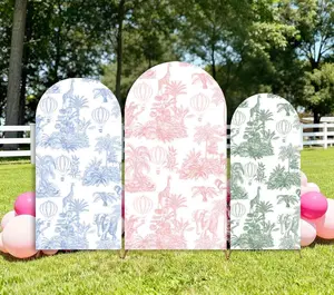 15-day Safari Toile de Jouy Arch Backdrop Cover Chinoiserie Jungle Adventure Wild Animals Baby Shower Wild One Birthday Party