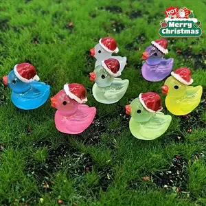 43 Glow-In-The-Dark Christmas Ducks, Mini Resin Duck Statues with Santa Hats, Colorful Cartoon Christmas Decorations for Garden, Aquarium, Toy House