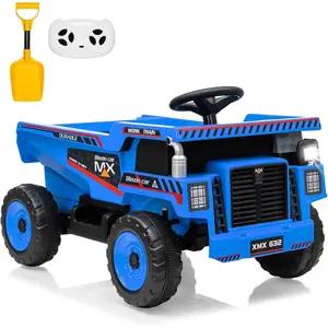 Blue 12V Kids Ride On Dump Truck With Remote Control Electric Dump Bed Detachable Shovel Music Led Lights And Spring Suspension Blue Dirt Bikes Trike