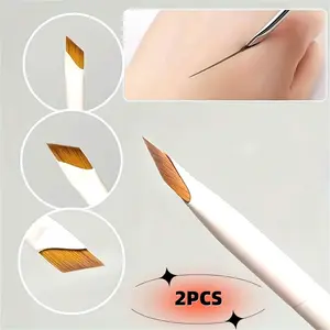 2-Pack Angled Blade Eyeliner & Brow Brushes, Cosmetic Brushes, Nylon Bristles, Precision Makeup Tool for Eyeliner, Under-Eye, Eyebrow, Ideal for Beginners