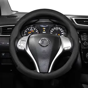 For Nissan Perforated Leather Steering Wheel Cover, Custom, Ultra-thin Breathable Protective Fits Rogue/X-Trail/Kicks/Qashqai/Sentra/Almera/Versa/Sunny/Altima/Navara/Frontier/Pathfinder/Juke/Magnite/Ariya/Leaf/Murano/Armada/Patrol/Serena